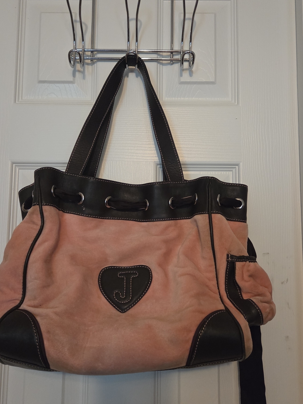 Juicy Couture Pink Suede Tote Bag with Brown Leather Trim - Picture 2 of 12